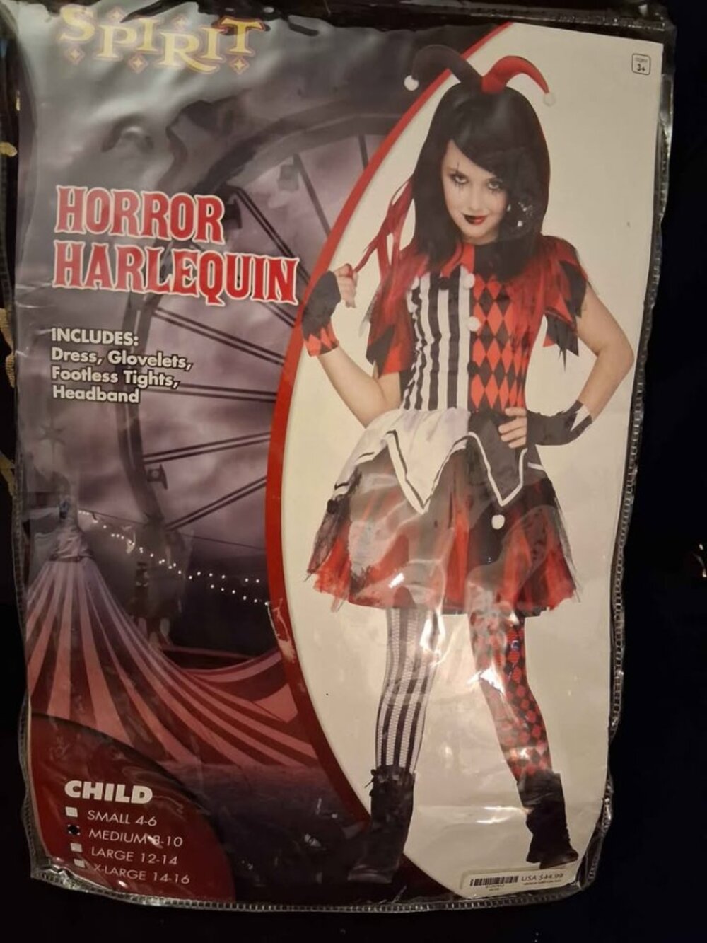 Horror harlequin child costume med 8-10